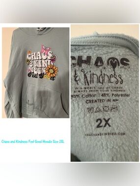 Chaos & Kindness Green Graphic Hoodie with Floral Print